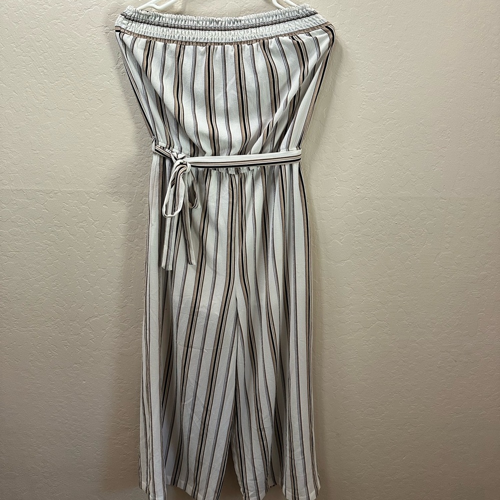 Elegant Striped Jumpsuit - Cream and Brown